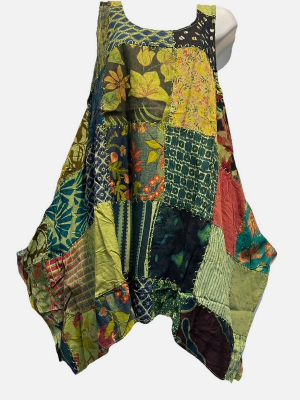 Nwt FUNKY STUFF hippy gypsy patch rayon hanky tank zig-zag TOP TUNIC L